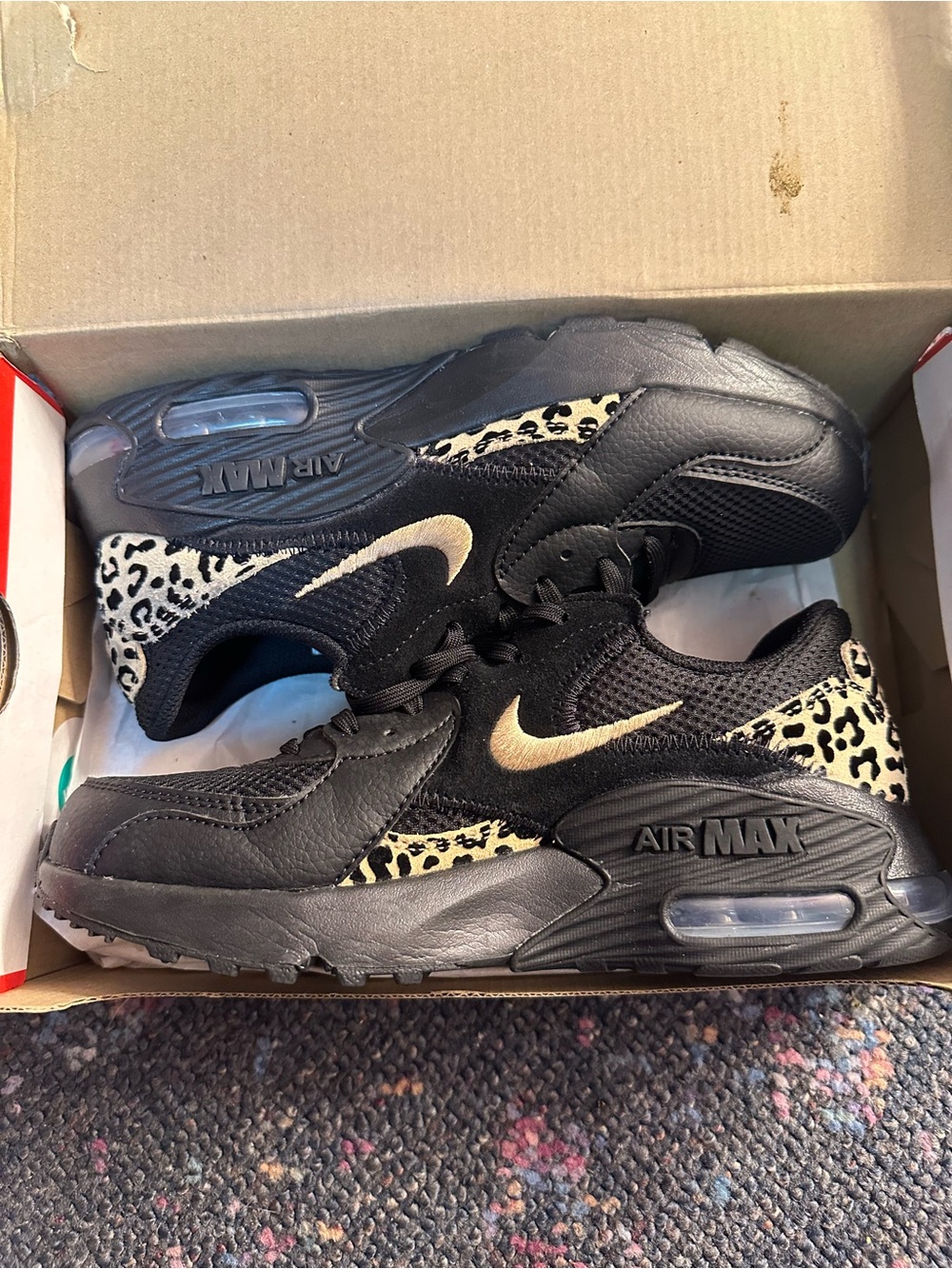 Nike Black and Gold Leopard Air Max Sneakers